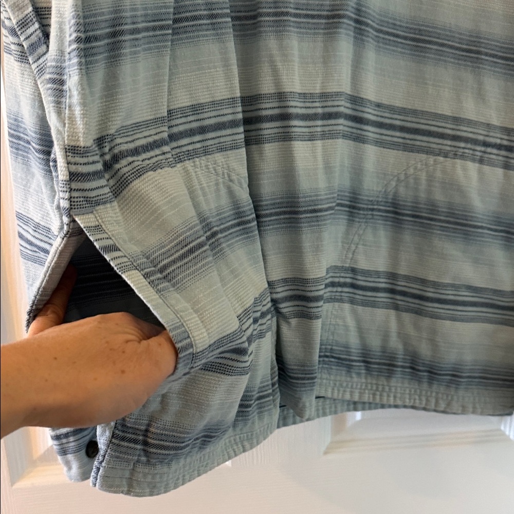 Men's Light Blue Striped Hooded Button Pullover Shirt - Picture 2 of 4